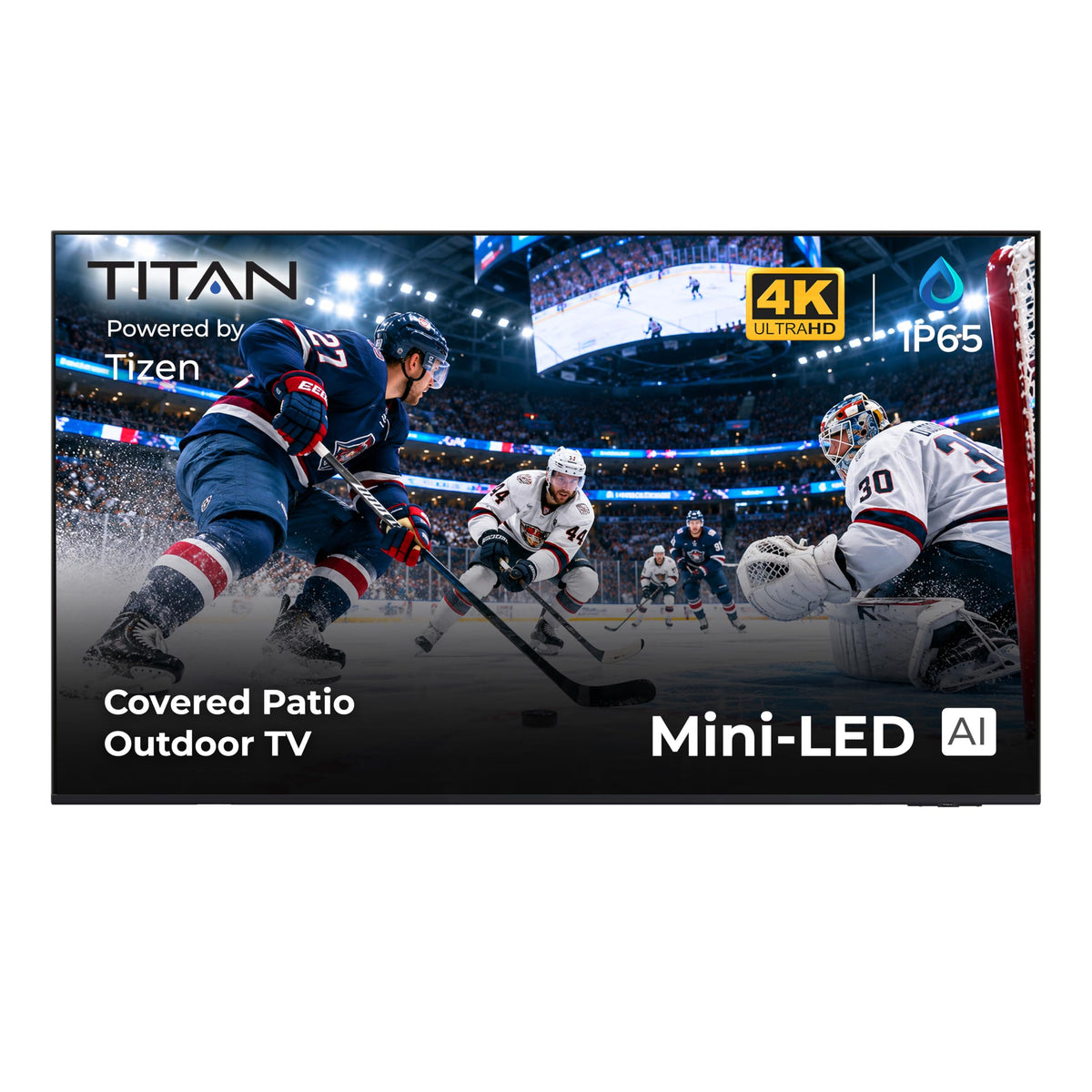 Titan G100 Mini 85 Inch Covered Patio Outdoor TV â 4K UHD QLED IP65 - Google OS, Dolby Vision & Atmos, Onkyo Speakers - Thin Bezel - Weather Resistant - 2-Year Warranty & USA Assembled