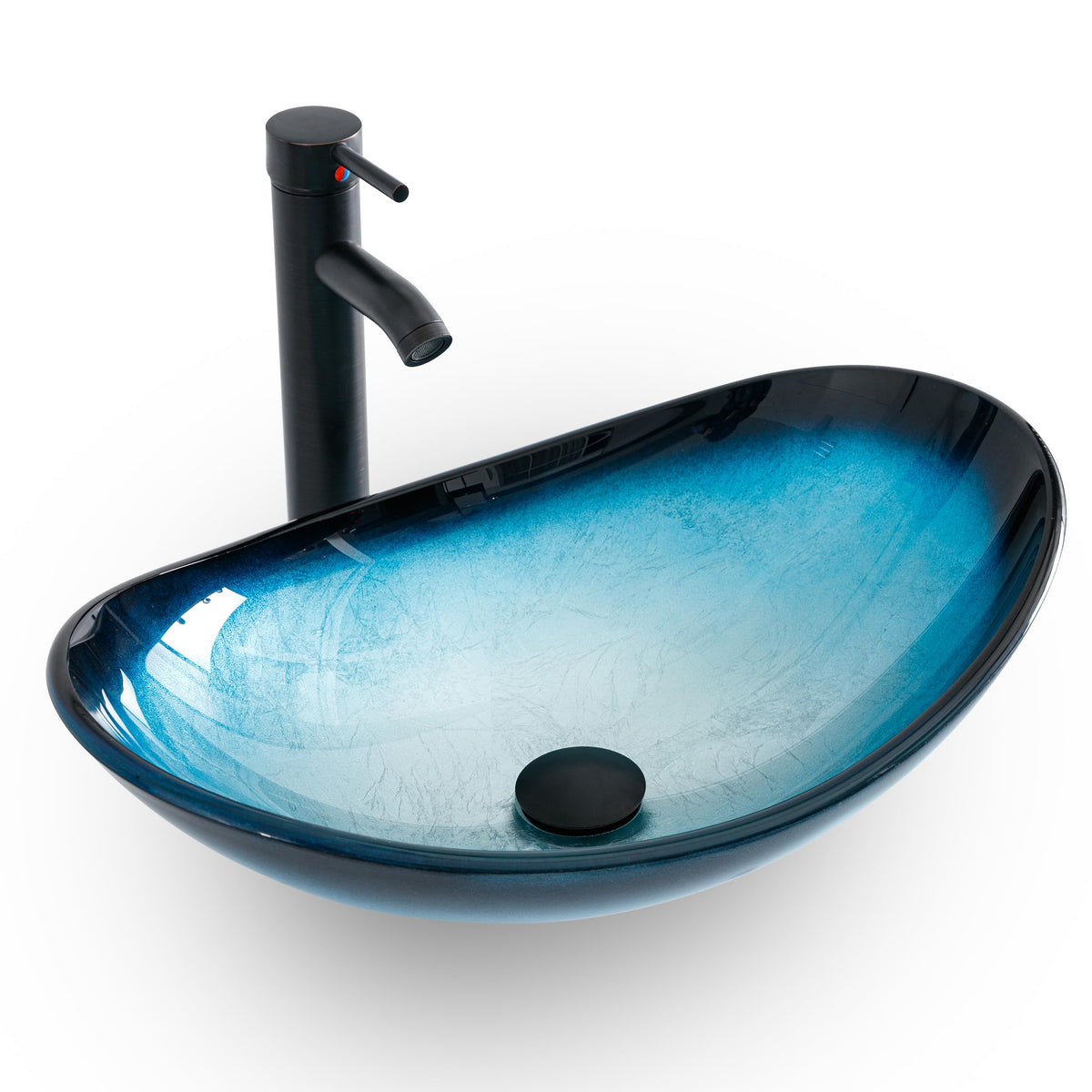 eclife 21.5" Bathroom Vessel Sink Modern Artistic Single Brown Boat Tempered Glass Basin Countertop Bowl Sink for Lavatory Vanity Cabinet, W/Water Save Faucet Pop Up Drain (A29BR)