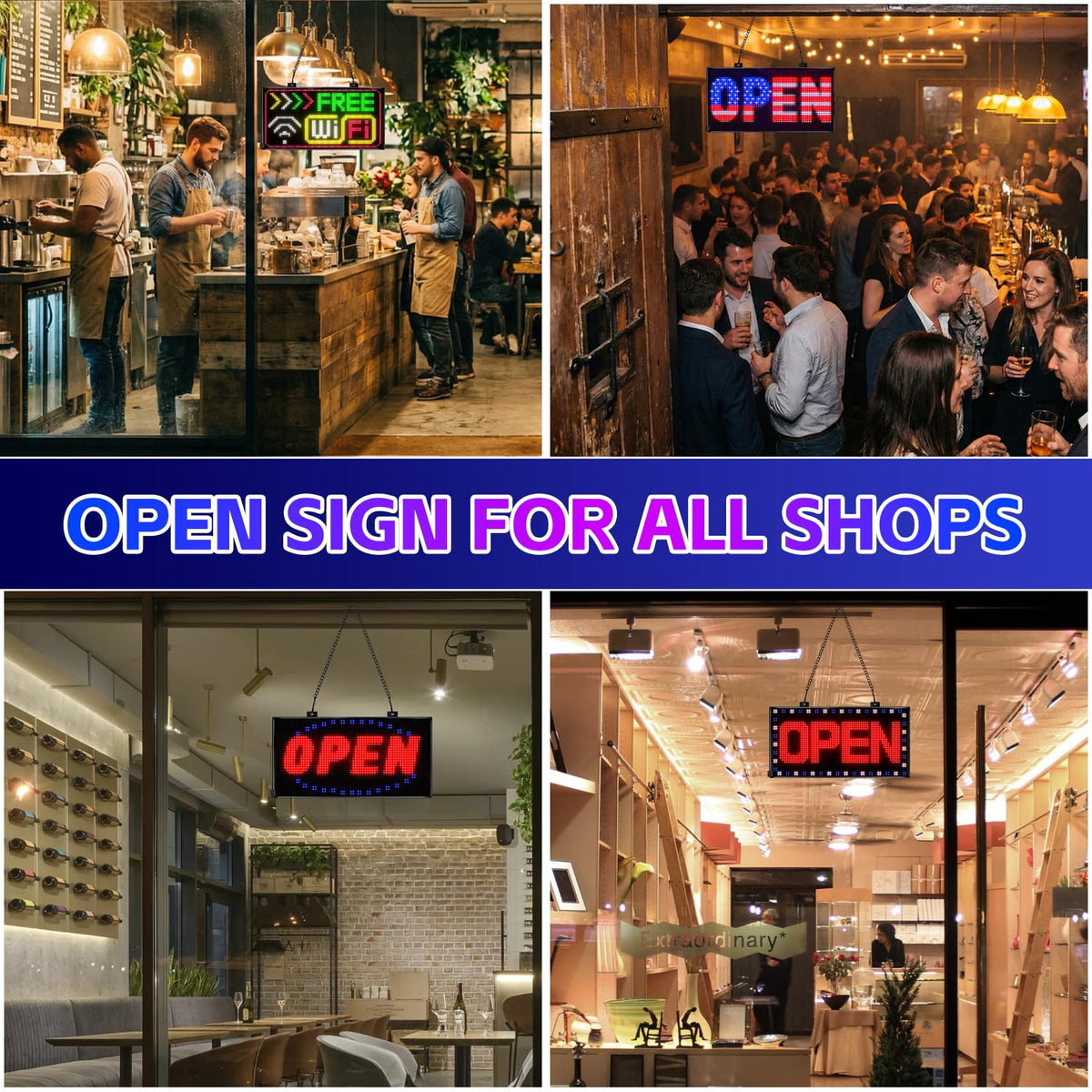 Rayhome 58''x8'' Large Multiple Programmable LED Sign, Full Color Bright Scrolling LED Signs, Bluetooth APP Control Custom Text Pattern Animation digital Display for Store Hotel Bar