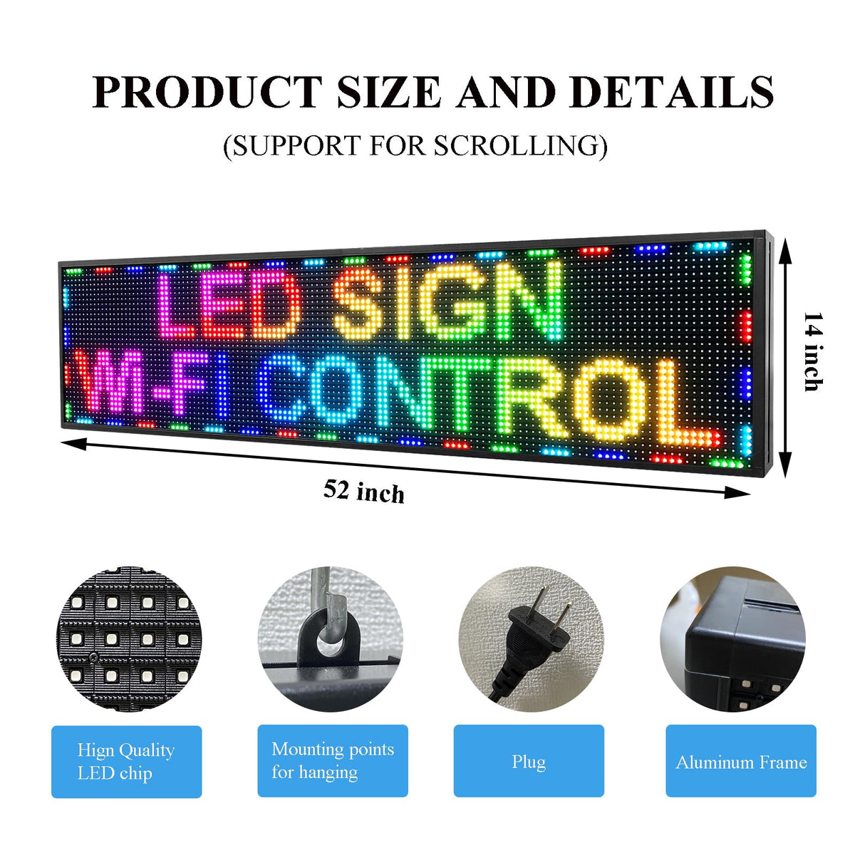 P10 Outdoor RGB Full Color WiFi Programmable Bright LED Scrolling Message Display Board 65âx14â Led Sign, Led Digital Sign Board, Perfect Solution for Store Advertising
