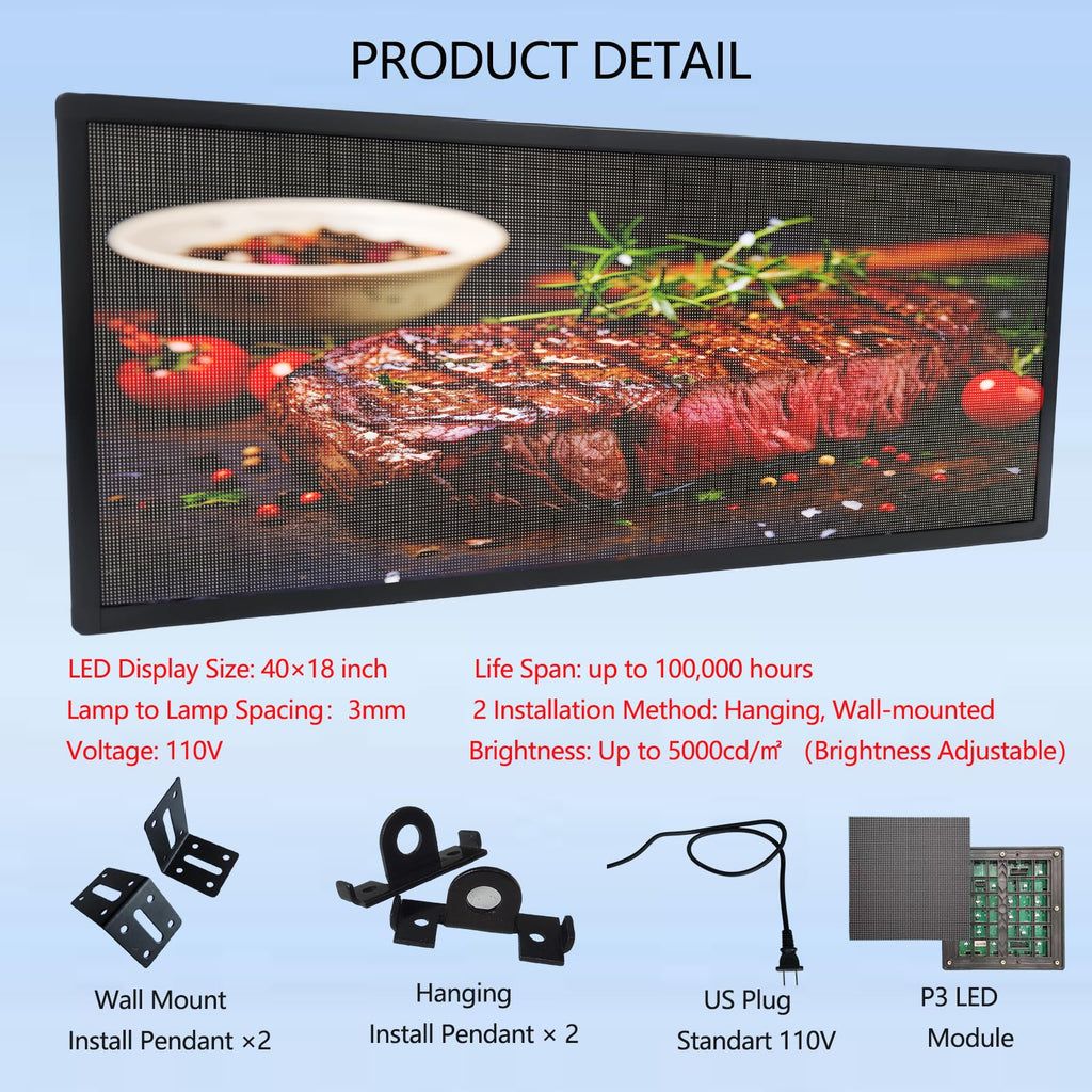P10 Programmable LED Sign, 40"x14" Scrolling LED Sign for Business, Waterproof LED Display with WIFI & USB Control, 96x32 Pixels SMD Technology Digital Advertising Sign for Shop, Hotel, Store, Restaurant