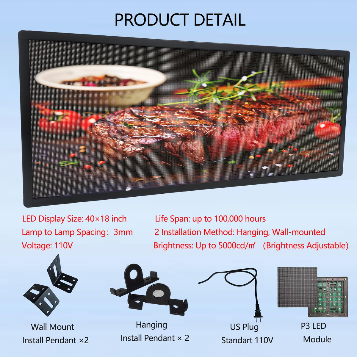 P10 Programmable LED Sign, 40"x14" Scrolling LED Sign for Business, Waterproof LED Display with WIFI & USB Control, 96x32 Pixels SMD Technology Digital Advertising Sign for Shop, Hotel, Store, Restaurant