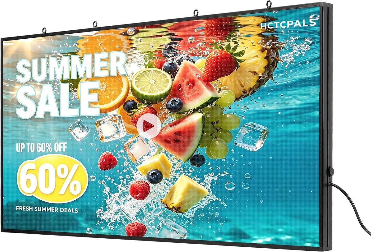 HCTCPALS P5 Outdoor LED Sign 65''x34'' Full-Color Programmable Digital Message Board High-Brightness IP65 Waterproof LED Display with WiFi & USB Control,Scrolling Message Board for Business Advertising-Text/Image/Video