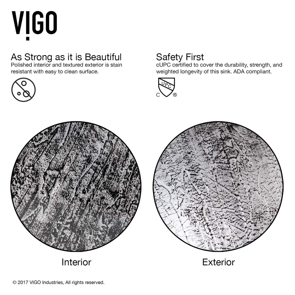 Vigo Vessel Sink Copper - 17â Artistic Round Bowl Sink for Bathrooms, Tempered Glass Above Counter Bathroom Sink with NonStickShield, QuickDrain & TempGuard, Modern Luxury Design
