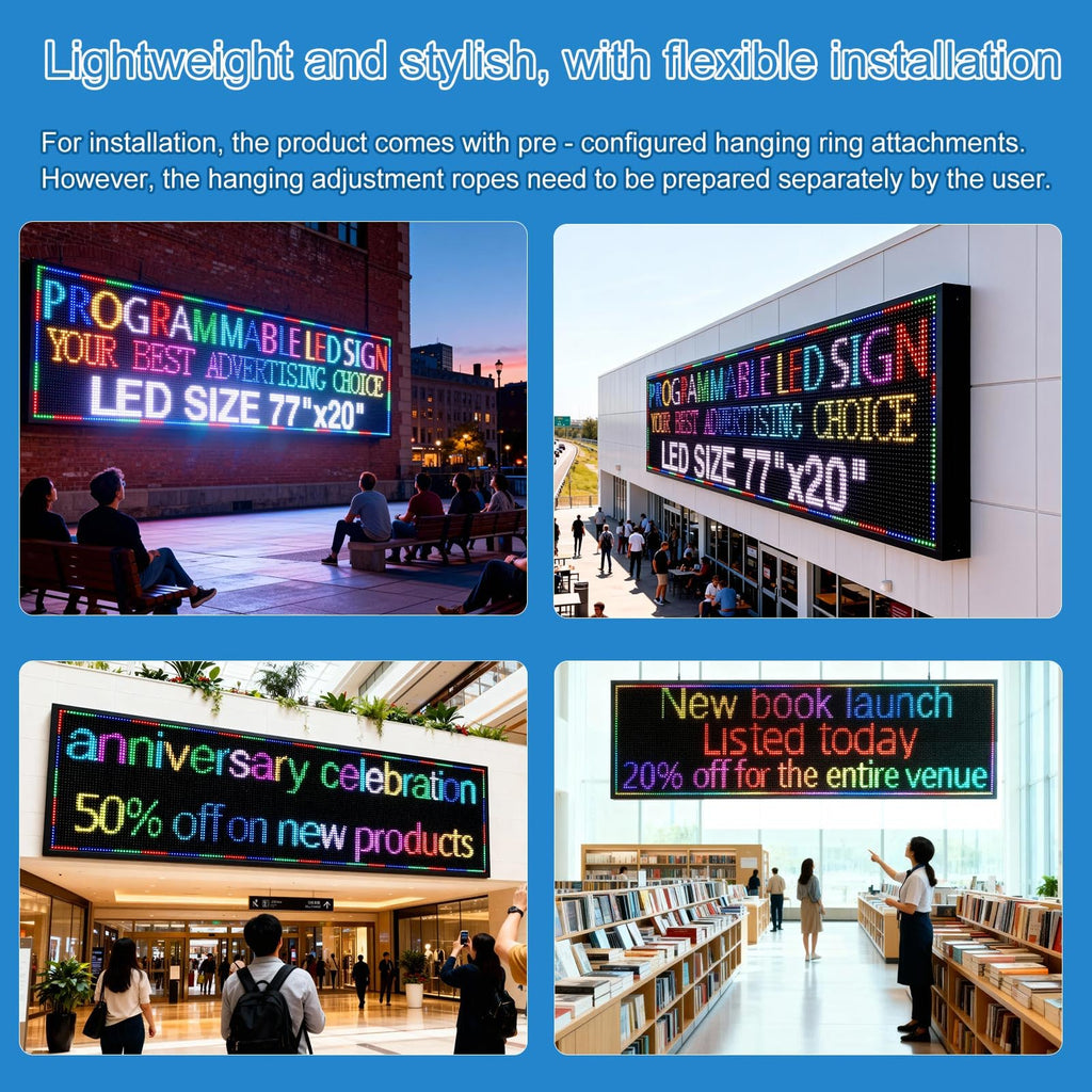 P6(40" * 17") Digital Programmable Scrolling Led Sign Scrolling Outdoor For Business message Board Display Screen Electronic Menu Board Wifi Control Word Light