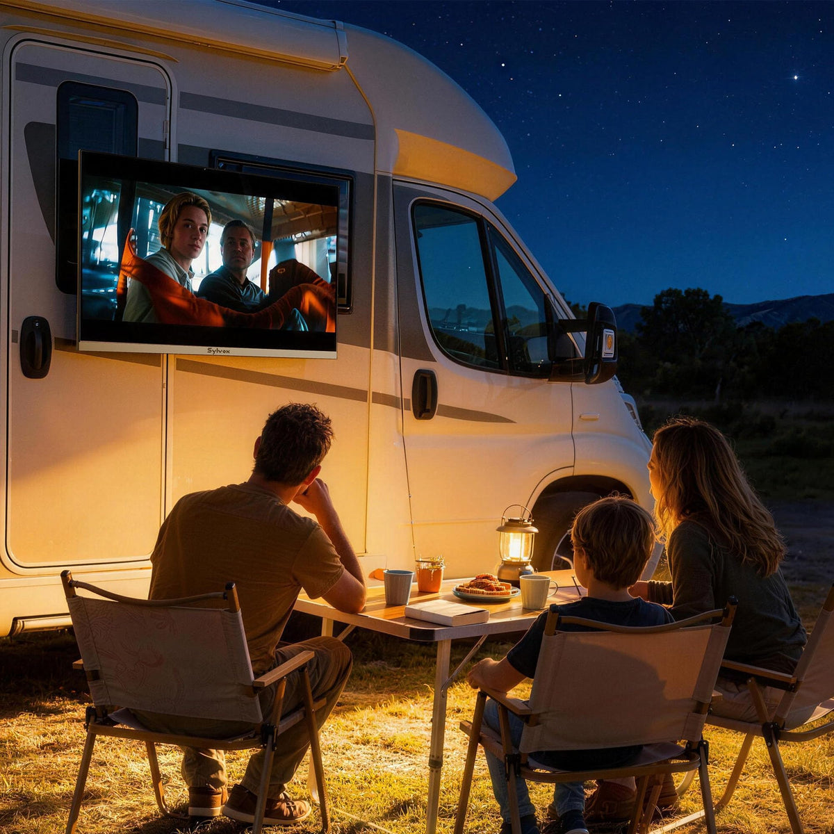 SYLVOX 24'' Smart RV TV, 12V/24V Google TV with Built-in DVD Player