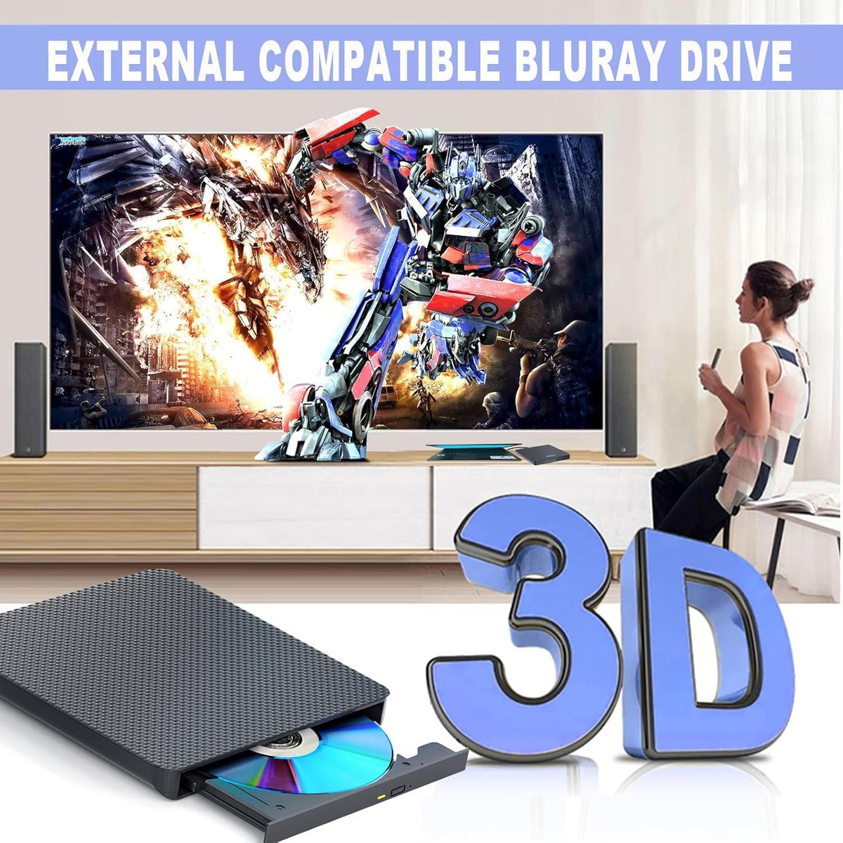 External Blu ray Drives Player Read Compatible CD DVD Burner USB 3.0 / Type-C BD DVD Burner Blu ray Player for pc, Windows ï¼Blackï¼