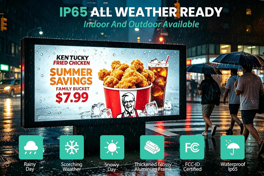 HCTCPALS P5 Outdoor LED Sign 65''x34'' Full-Color Programmable Digital Message Board High-Brightness IP65 Waterproof LED Display with WiFi & USB Control,Scrolling Message Board for Business Advertising-Text/Image/Video