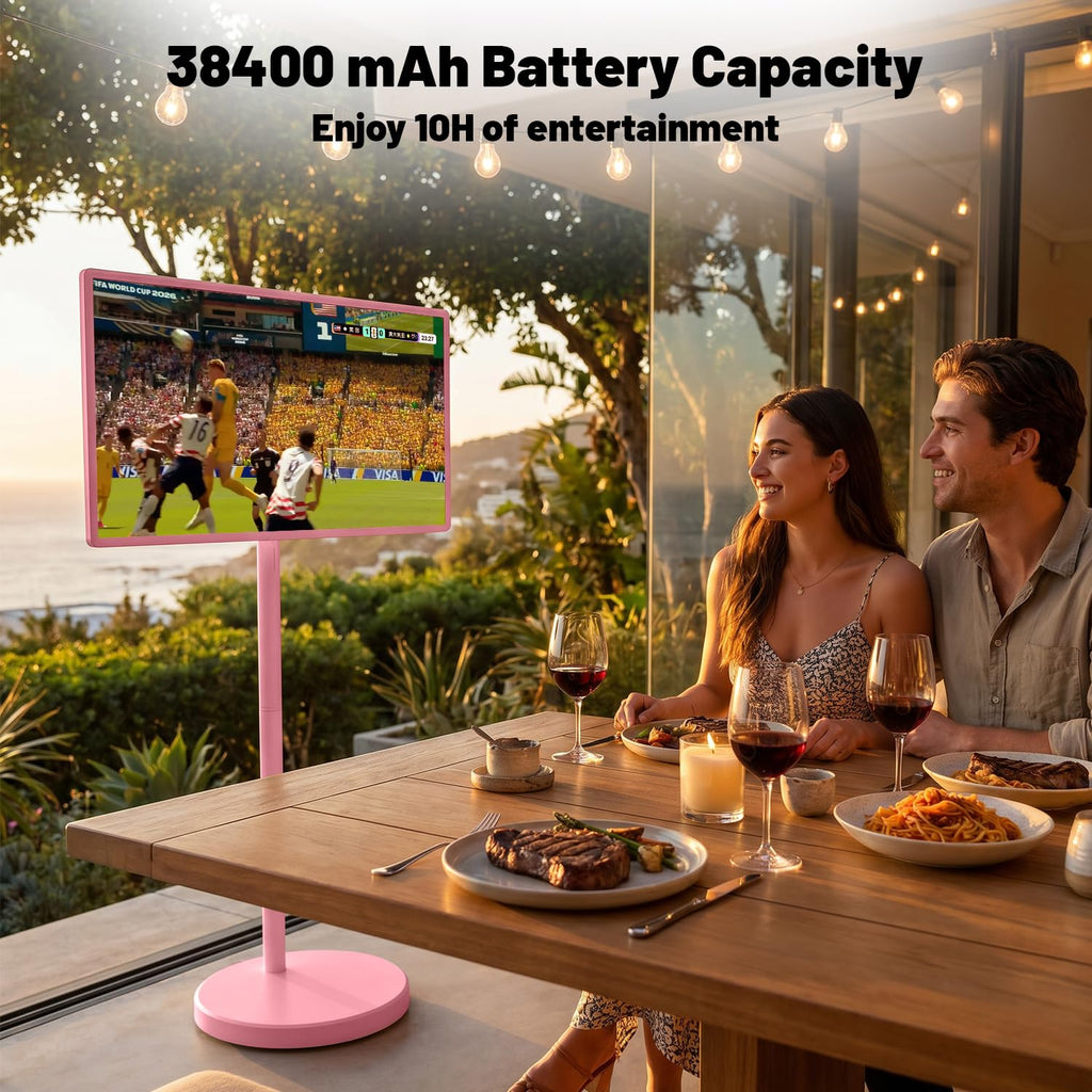VLH 32 Inch Smart Portable TV Tablet with Rolling Stand, 1080P Touch Screen Rolling TV, Built-in 38400mAh Battery, Android 15, 8+128GB Wireless TV on Wheels with Remote, 360Â° Rotation, 5MP Camera