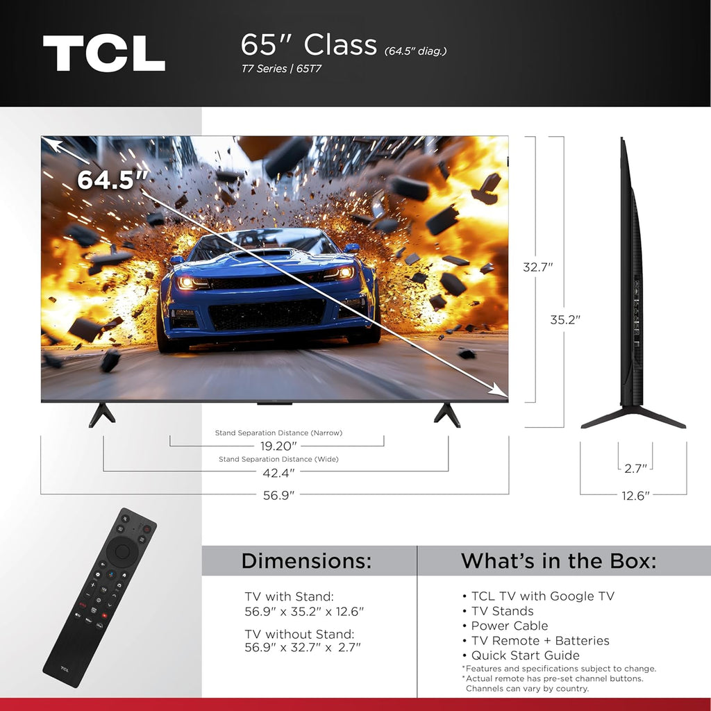 TCL 65" T7 4K QLED Google TV with 144Hz Gaming (65T7)