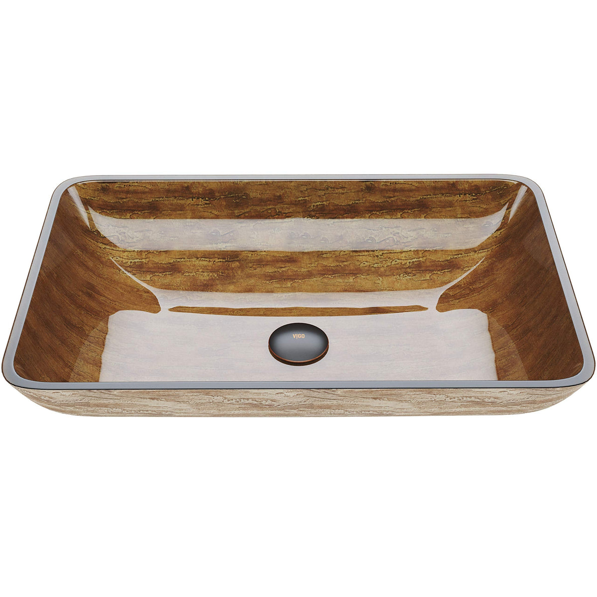 Vigo Vessel Sink Brown - 23â Artistic Rectangular Bathroom Vessel Sink, Tempered Glass Above Counter Sink with NonStickShield & QuickDrain, Modern Luxury Design
