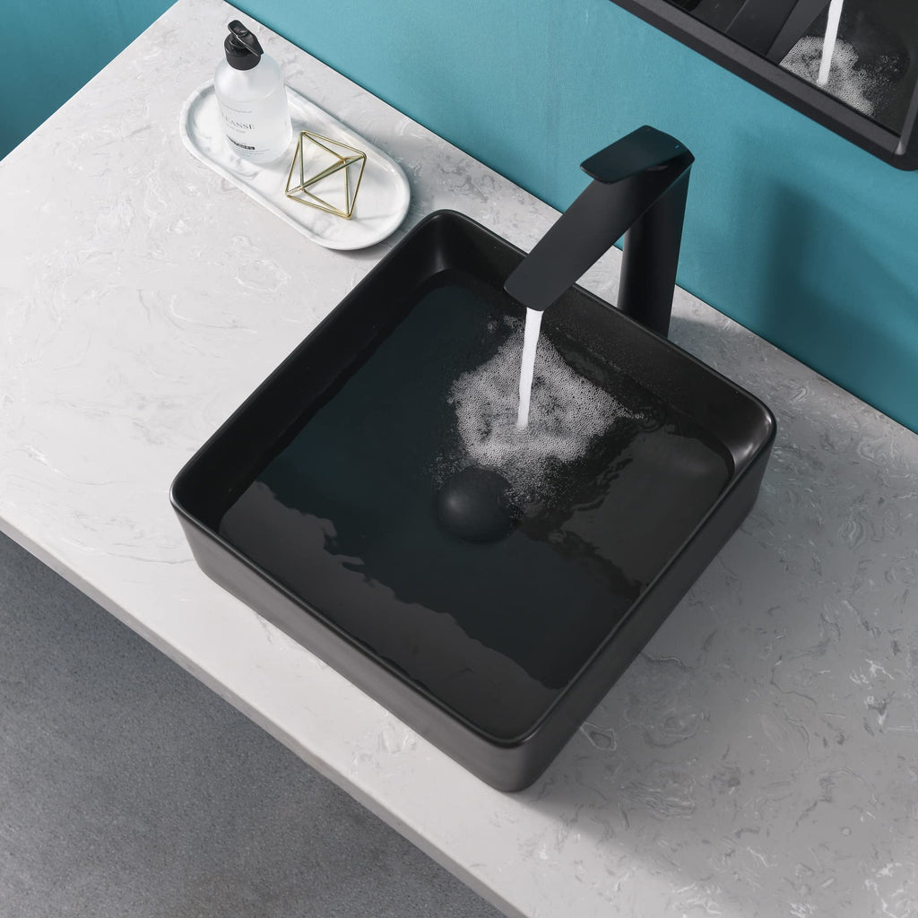 Davivy 24.5'' X 13.8'' Large Matte Black Oval Vessel Sink with Pop Up Drain,Bathroom Sinks Above Counter,Black Vessel Sink with Gold Trim,Ceramic Vessel Sinks for Bathrooms (Large)