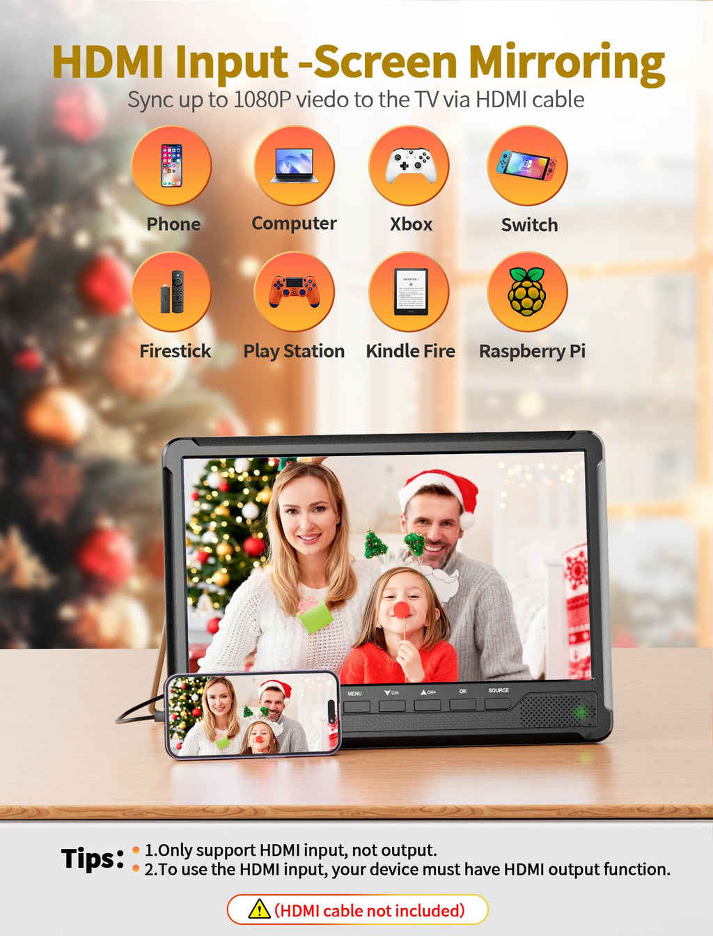 NORTHING 14.2" Portable TV with Antenna,1080P Rechargeable TV