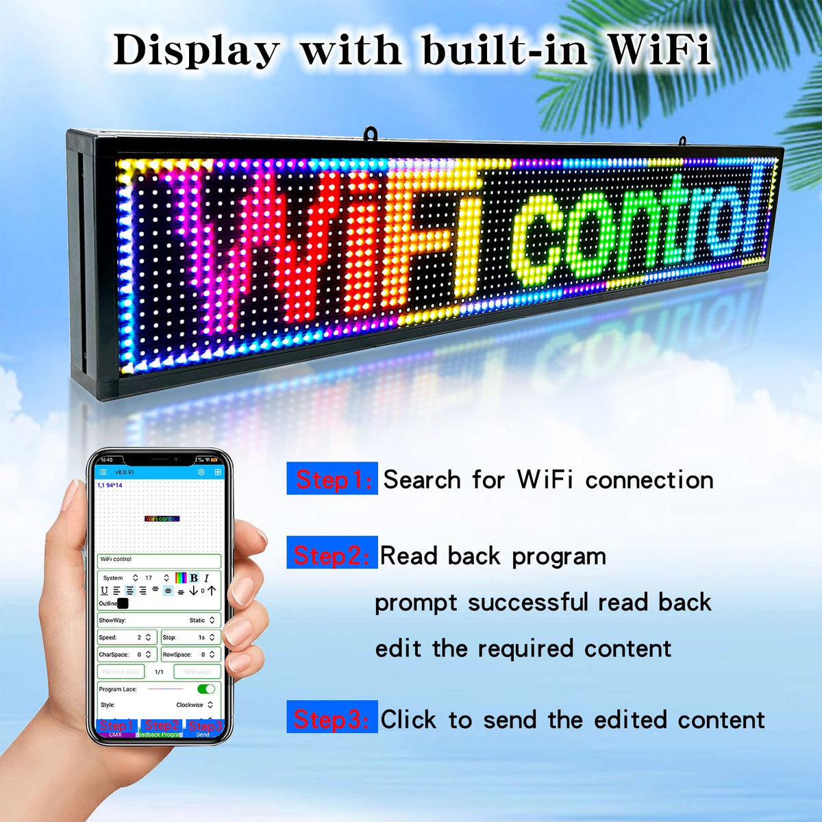 P6 Programmable Led Sign Custom Scrolling Outdoor Digital Signs For Businesses Display Screen Electronic Message Board Stock Ticker Advertising Pixel Led Panel Marquee 40"X17"