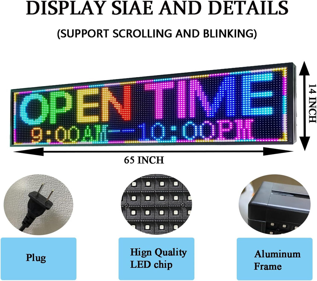 P10 Outdoor RGB Full Color WiFi Programmable Bright LED Scrolling Message Display Board 65âx14â Led Sign, Led Digital Sign Board, Perfect Solution for Store Advertising