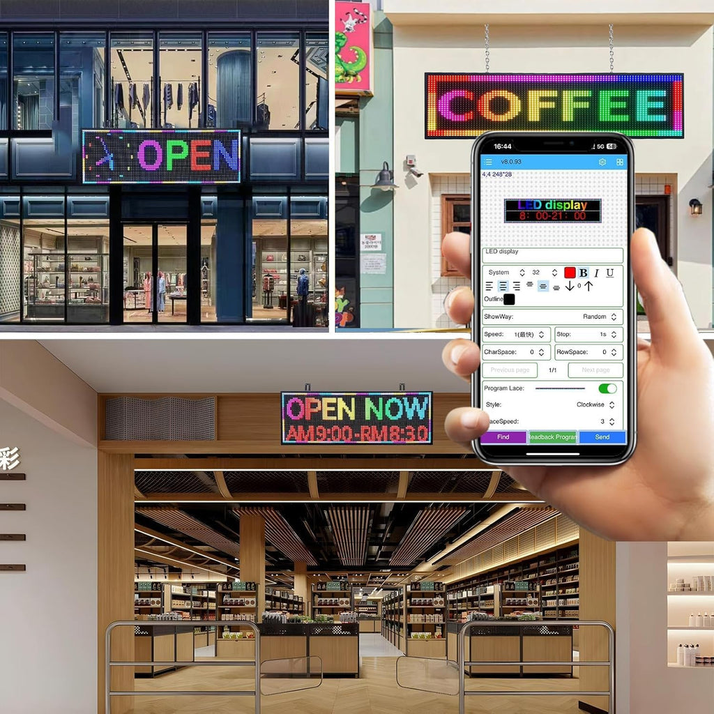 P10 Programmable Outdoor LED Sign, 39x14 Inch WiFi-Controlled Full Color Scrolling LED Sign, High Brightness Waterproof Digital Message Board for Business Advertising