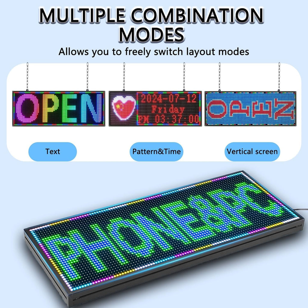 P5 Outdoor LED Sign 65"x34" Full Color Programmable Digital Display, 5000 Nits High Brightness IP65 Waterproof WiFi & USB Control, Scrolling Message Board for Business Advertising - Text/Image/Video