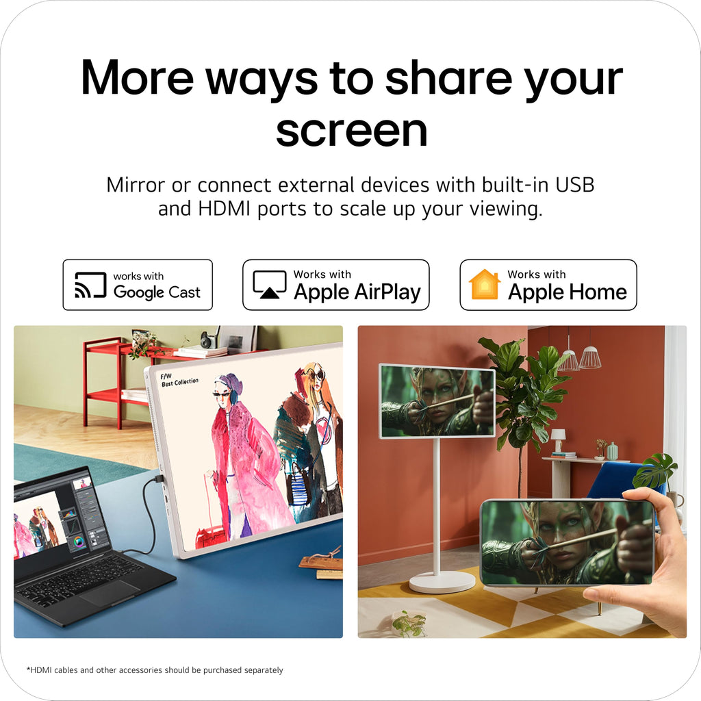 LG 27-Inch StanbyME 2 with Folio Cover, Portable Touch Screen TV, Dolby Vision, HDR10, Filmmaker Mode, Built-in Battery, Full Swivel Rotation (27LX6TYGA, 2025)