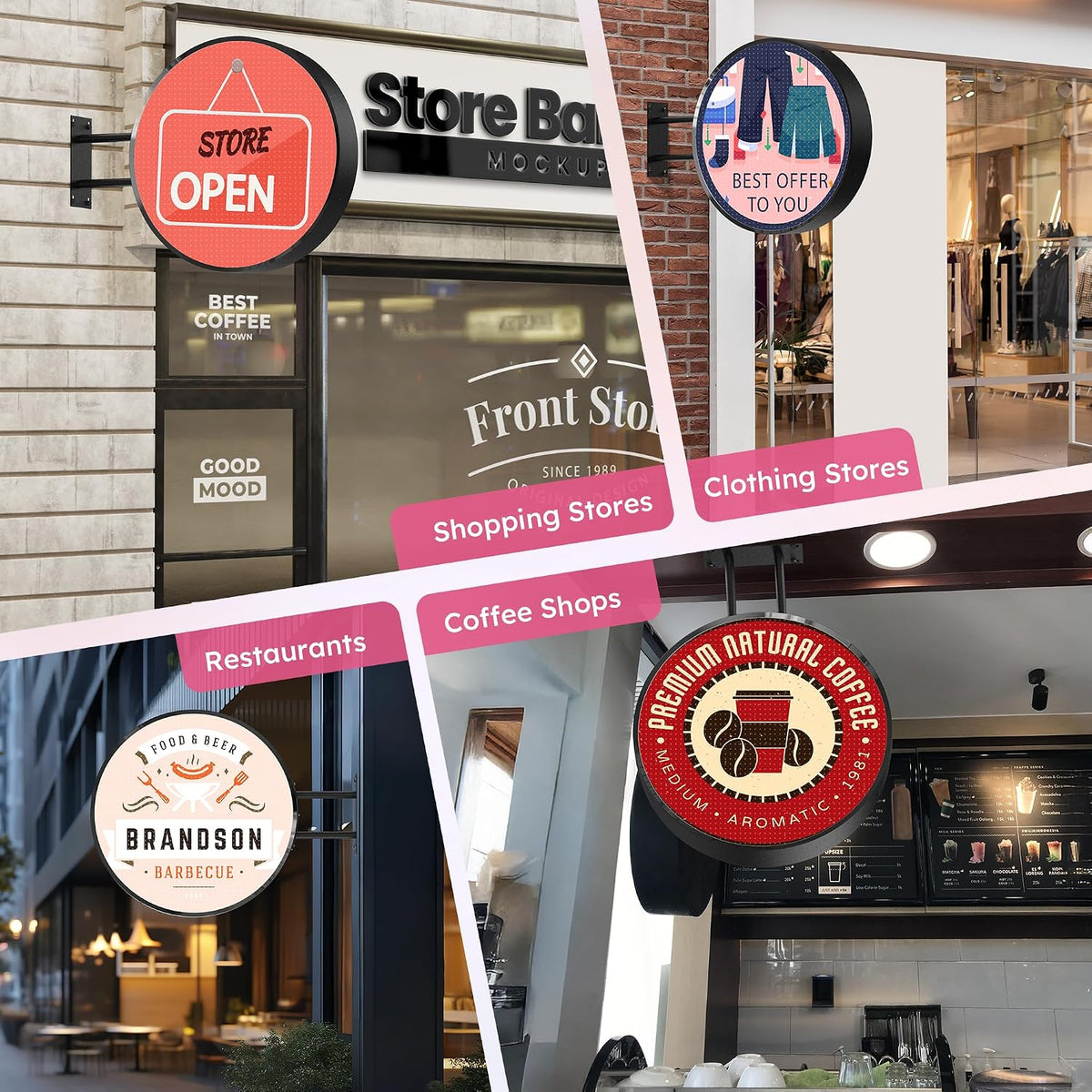 Outdoor LED Digital Round Signage - Wall Mounted P2.5 Digital Store Sign with IP65 Waterproof & 3000 cd/mÂ² High Brightness, Circular Display for Retail Store & Commercial Advertising (Double Sided)