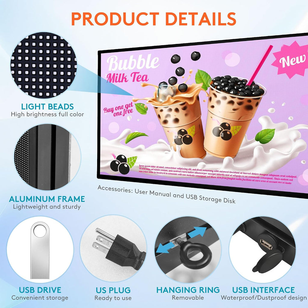 P5 Programmable LED Signs 65"x34" IP65 Waterproof Outdoor Digital Display with WiFi & USB Control, Full-Color 320Ã160 SMD Scrolling Text/Image/Video Advertising Board for Business