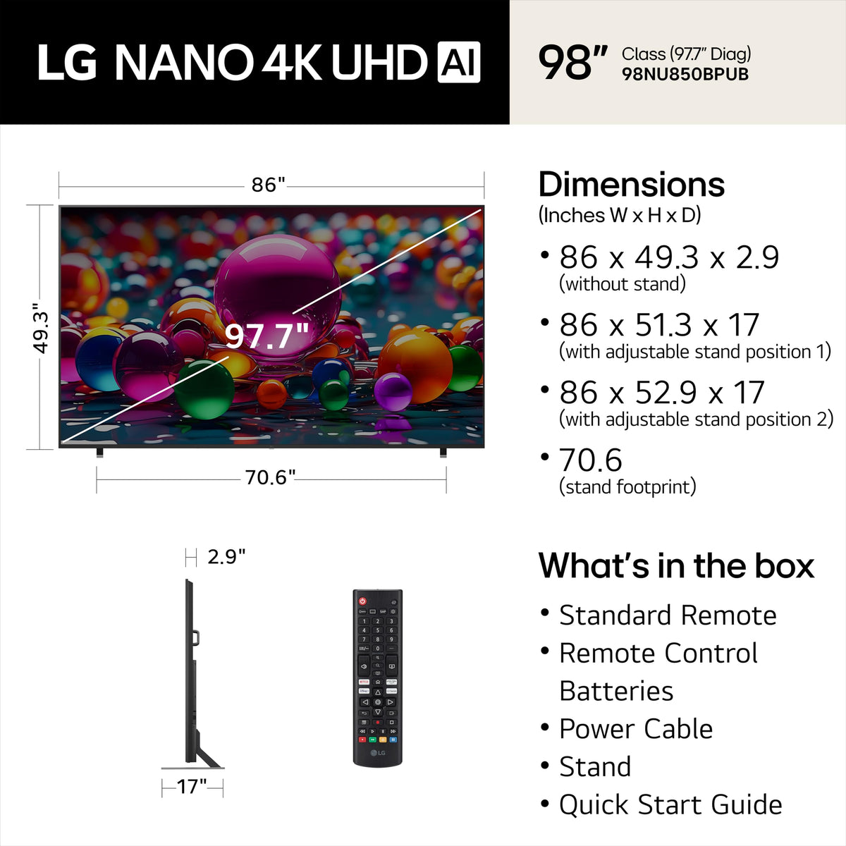 LG 65-Inch Class Nano AI 4K NU85 Series Smart TV w/AI Sound Pro, HDR10, AI 4K Super Upscaling, Filmmaker Mode, Wow Orchestra, Compatible with Alexa (65NU850BPUA, 2026)