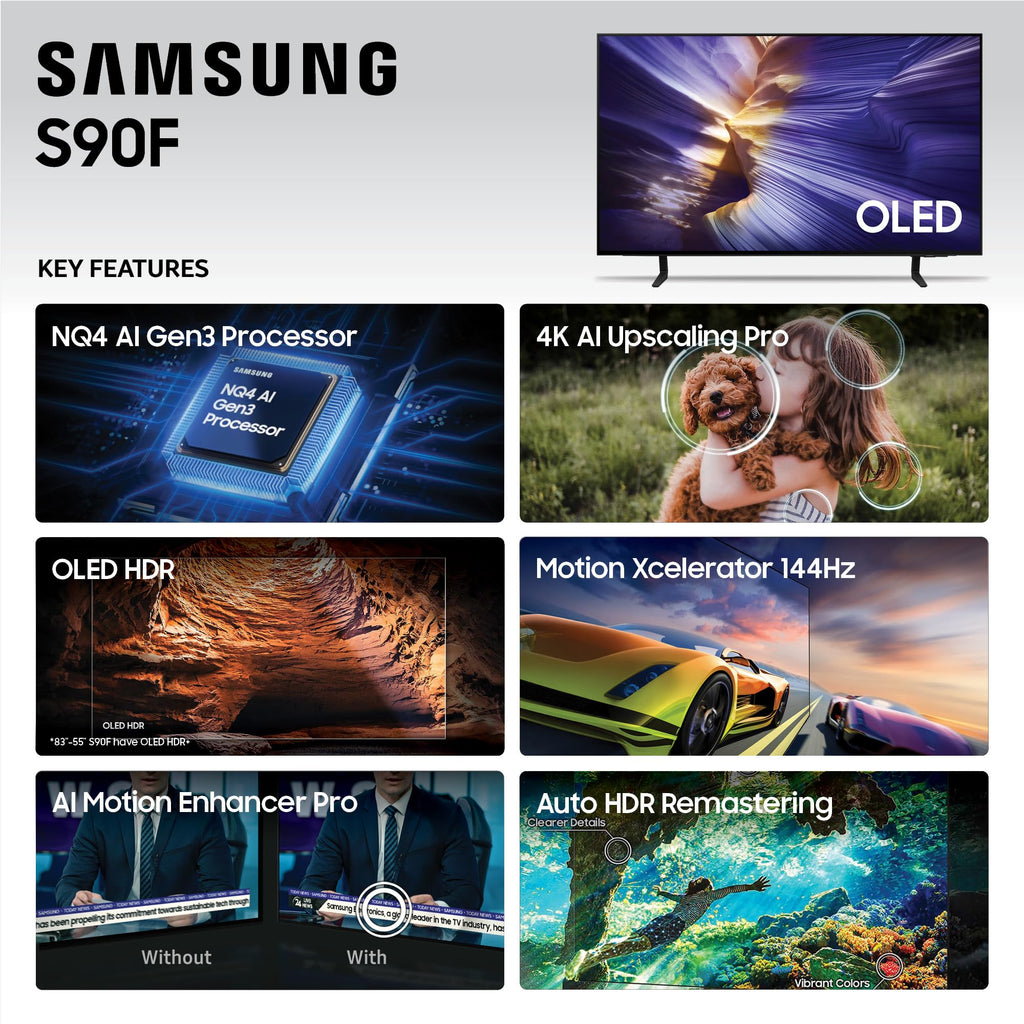 Samsung 65-Inch Class OLED S90F 4K Smart TV (2025 Model) NQ4 AI Gen3 Processor Upscaling Pro HDR +, Motion Xcelerator 144Hz, Vision Alexa Built-in