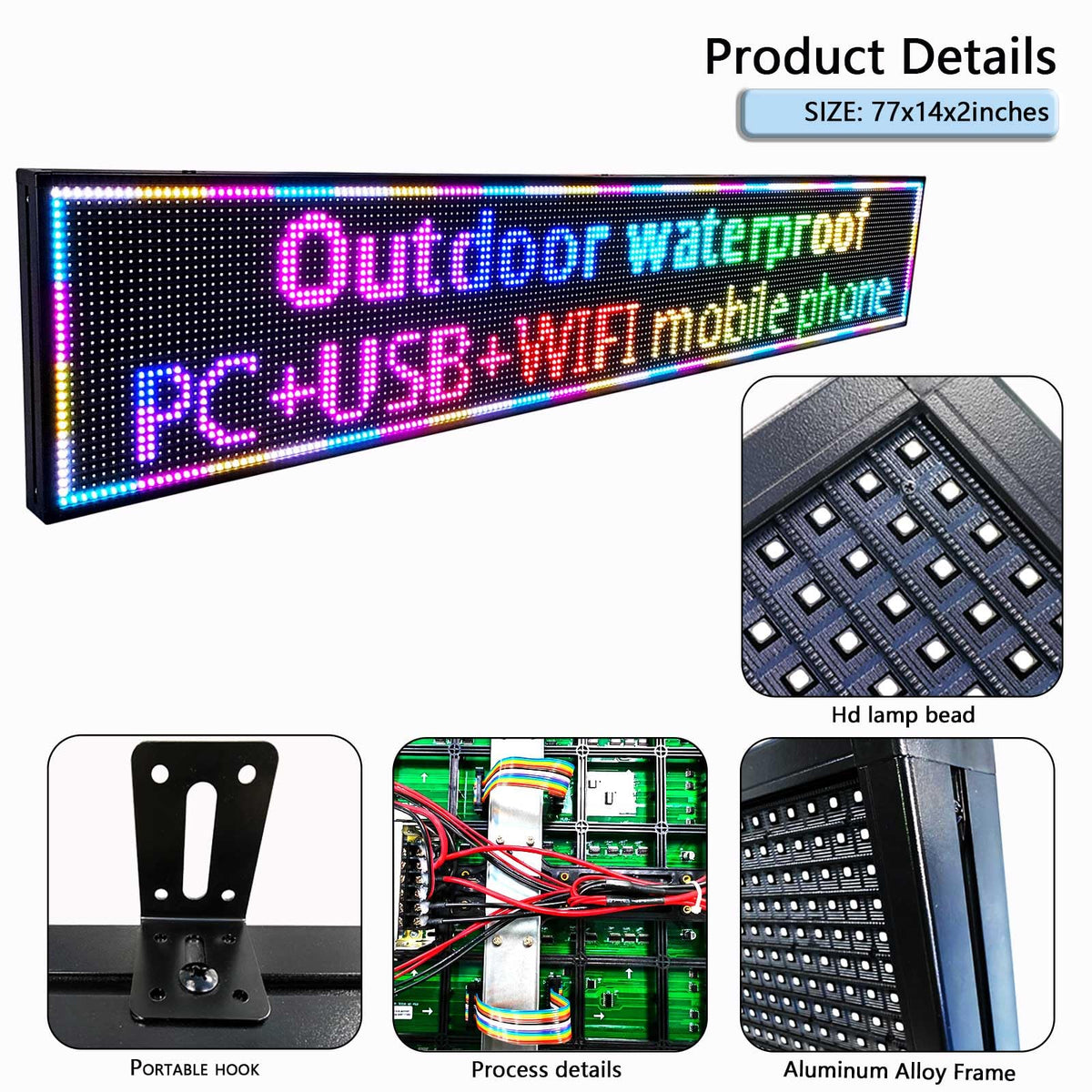 Led Sign Outdoor Programmable Scrolling Digital Open Neon P10 39''x14''