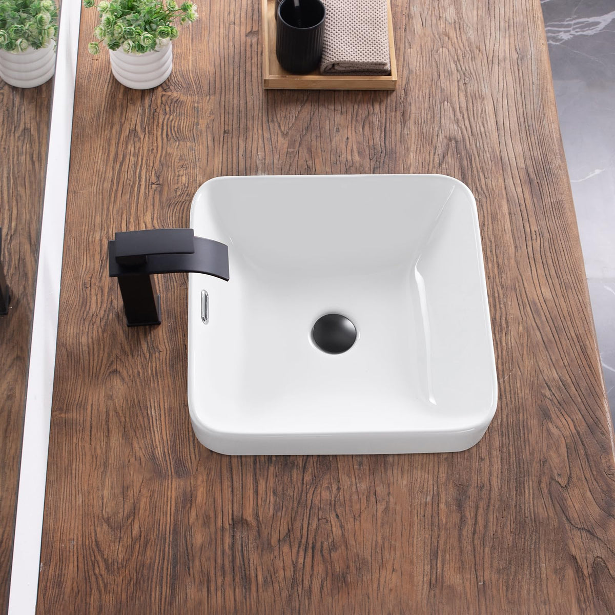 Bathroom Vessel Sink 16.7" X 12.6" Semi Recessed Bathroom Sink Rectangular Drop In Bathroom Sinks with Overflow White Ceramic Vessel Sinks for Bathroom Modern Above Counter Basin Vanity Sink