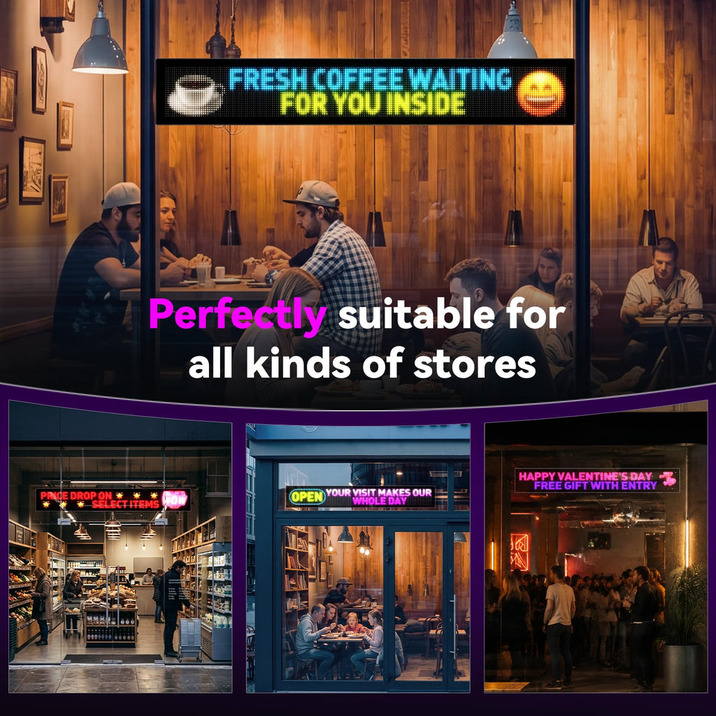 KJOY Bright Large Programmable LED Sign, 77''x8'' Flexible Scrolling LED Sign, Bluetooth App Control Custom Text Digital LED Display for Store, Schools, coffee, shop, Hotel