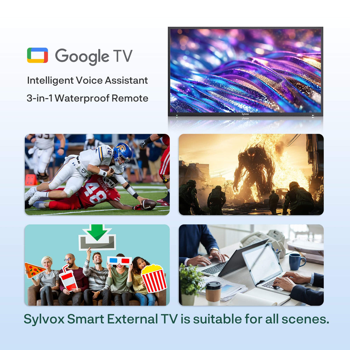 SYLVOX 43 Inch Outdoor TV, Weatherproof Google TV, IP56 Waterproof TVs