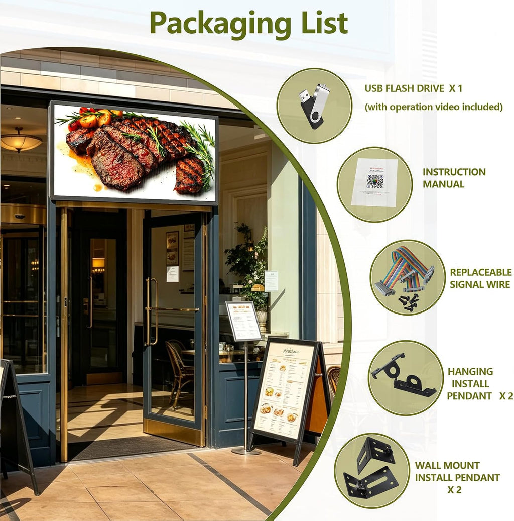 P3 Programmable LED Sign 40"x17" Full Color Outdoor Digital Message Board WiFi Control, IP65 Waterproof, 5000cd Brightness, Scrolling Text/Image/Video Display for Business Store Restaurant Advertising