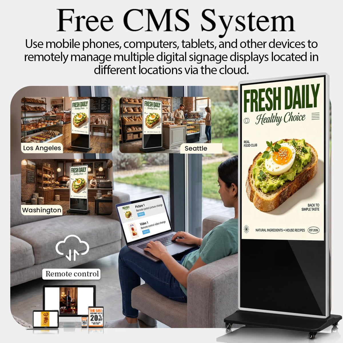43" Touch Digital Signage Display Kiosk Floor Stand Advertising