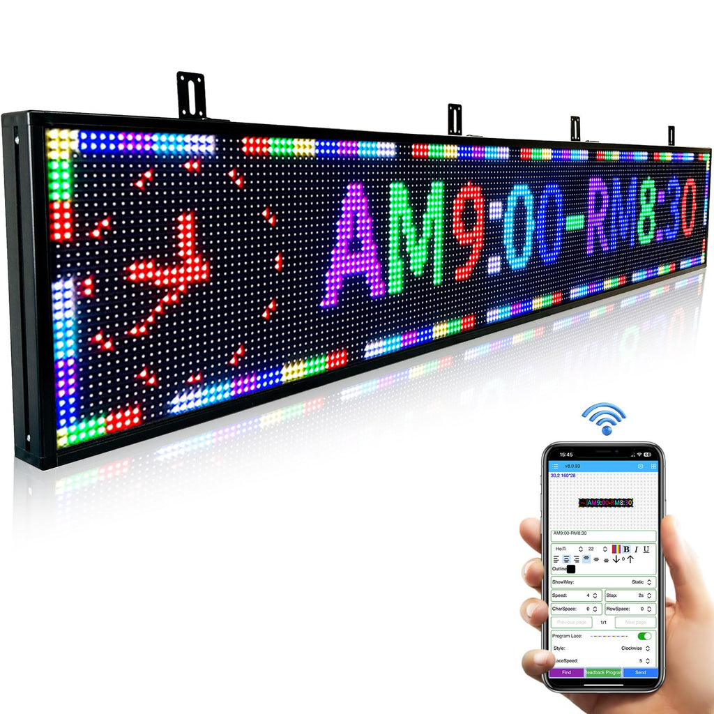 P10 Outdoor Led Sign Programmable Scrolling Digital Display Screen Message Board Bar Custom WiFi Control Store Advertising Open Sign for Businesses Electronic Full Color Word Light (115"x14")