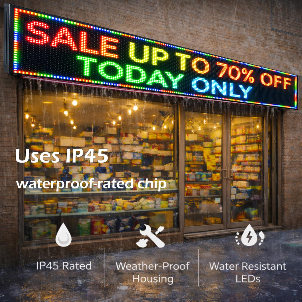 Outdoor P10 LED Message Sign 39"x14" Waterproof High Brightness WiFi Programmable Scrolling Text Display Board for Business, Storefront, Restaurant, Church, Events