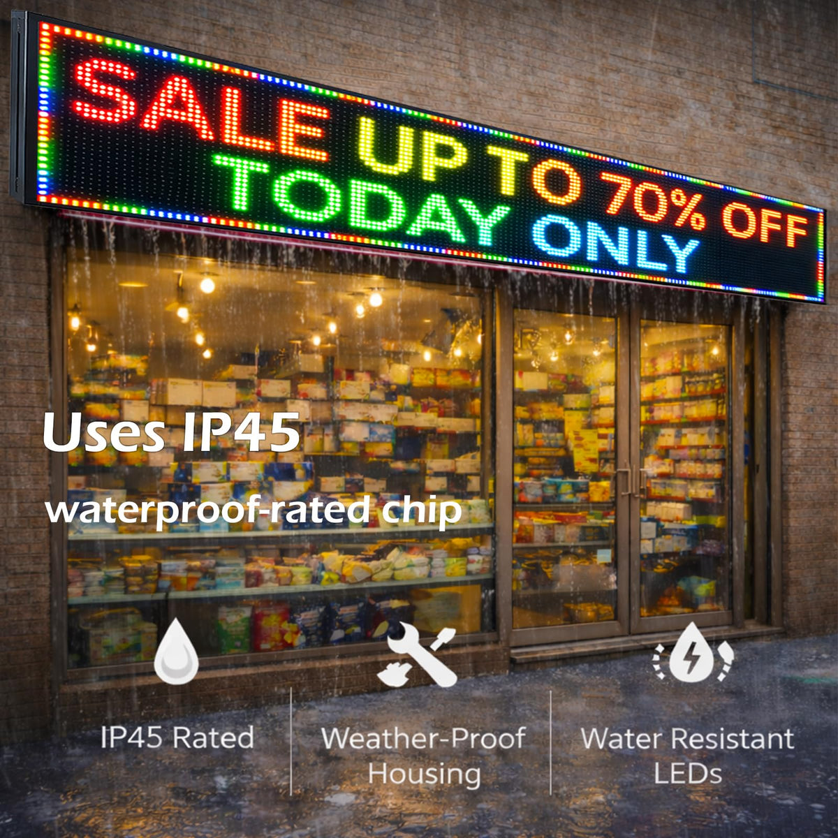 Outdoor P10 LED Message Sign 39"x14" Waterproof High Brightness WiFi Programmable Scrolling Text Display Board for Business, Storefront, Restaurant, Church, Events