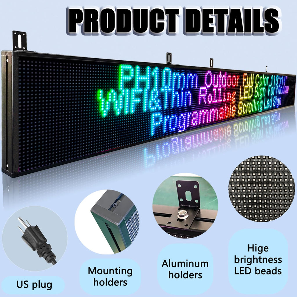 P10 Outdoor Led Sign WiFi Programmable with High Brightness Scrolling LED Sign for Business Digital Advertising Display Electronic Message Board (77''x14'')
