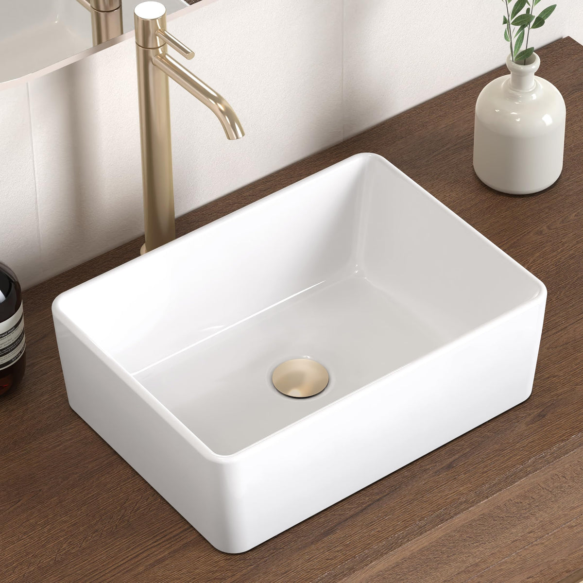 KES Matte Black 20 Inch Bathroom Vessel Sink Above Counter Rectangular Countertop Sink for Cabinet Lavatory Vanity, Ceramic, BVS123S50-BK