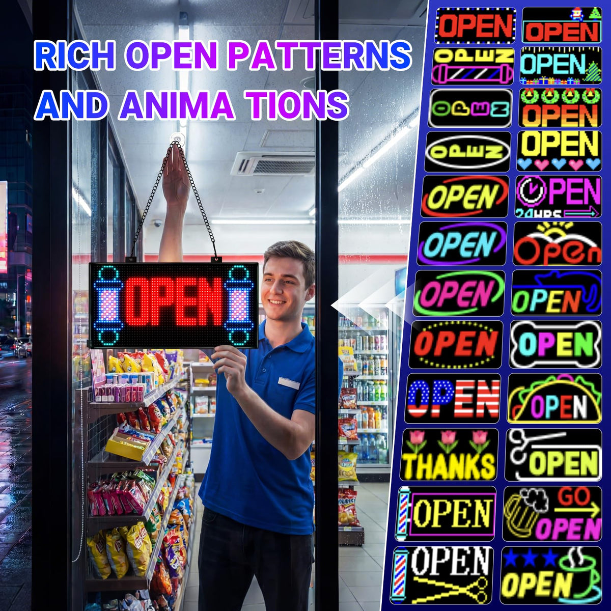 Rayhome 58''x8'' Large Multiple Programmable LED Sign, Full Color Bright Scrolling LED Signs, Bluetooth APP Control Custom Text Pattern Animation digital Display for Store Hotel Bar
