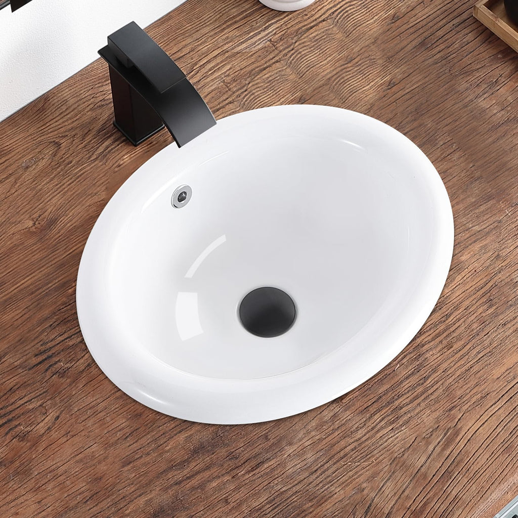 Bathroom Vessel Sink 16.7" X 12.6" Semi Recessed Bathroom Sink Rectangular Drop In Bathroom Sinks with Overflow White Ceramic Vessel Sinks for Bathroom Modern Above Counter Basin Vanity Sink