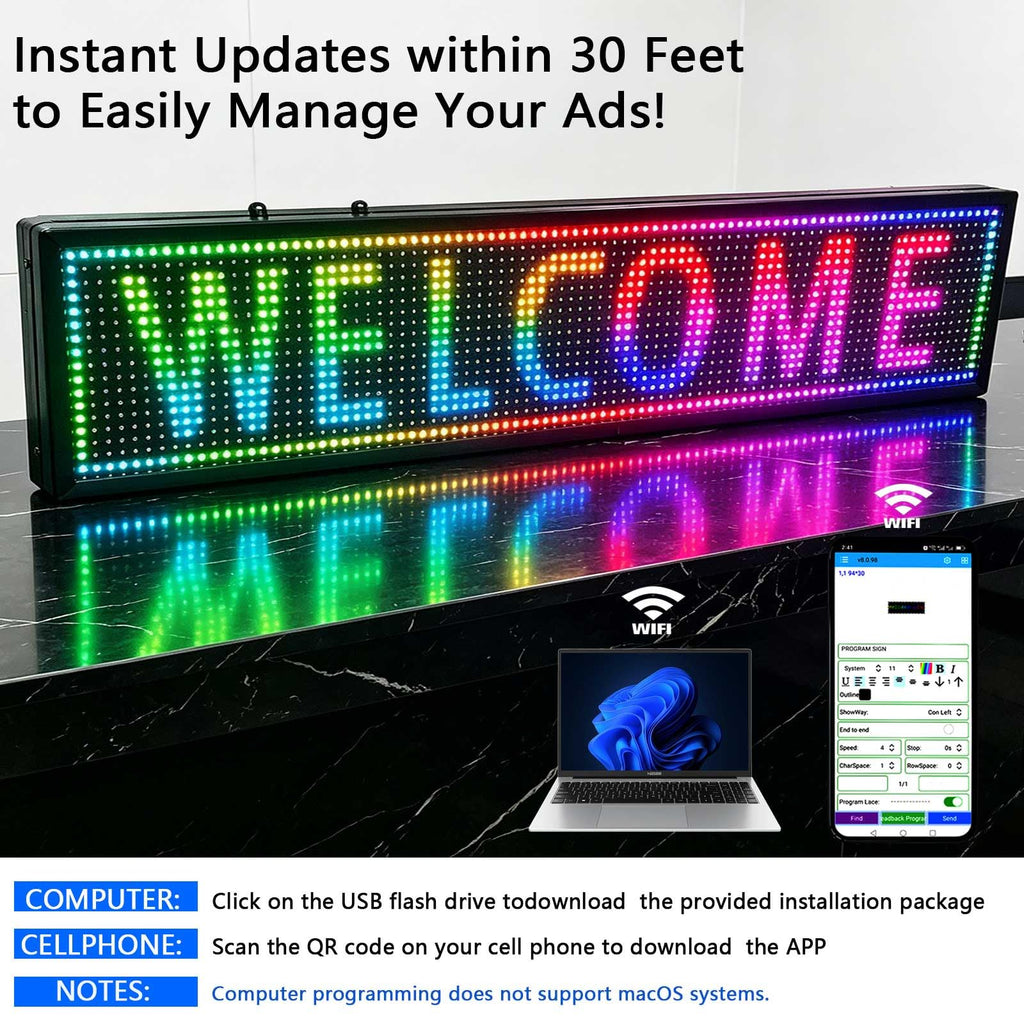 Led Sign Outdoor Programmable Scrolling Digital Open Neon P6 40''x17''