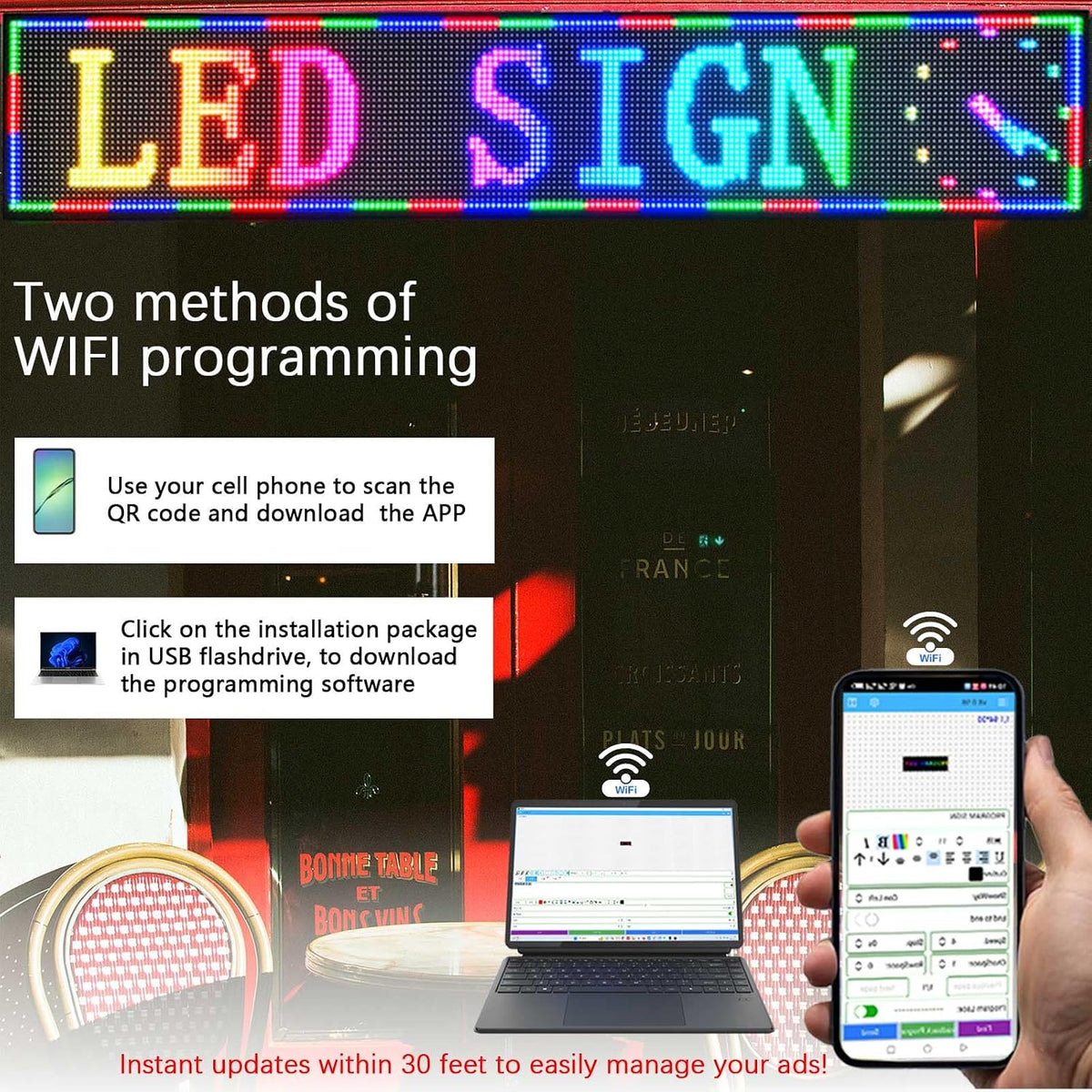 HS P10 77''x14'' Led sign Outdoor Digital Open Neon Programmable Scrolling