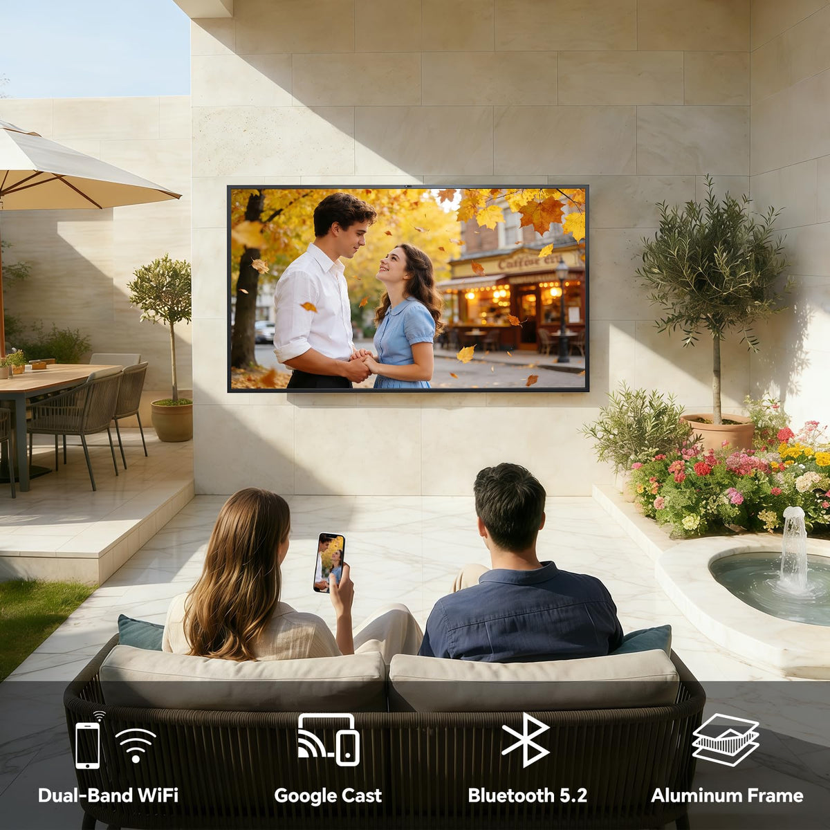 55 Inch Outdoor TV, 1500 Nits Hight Brightness, IP66 Waterproof TV