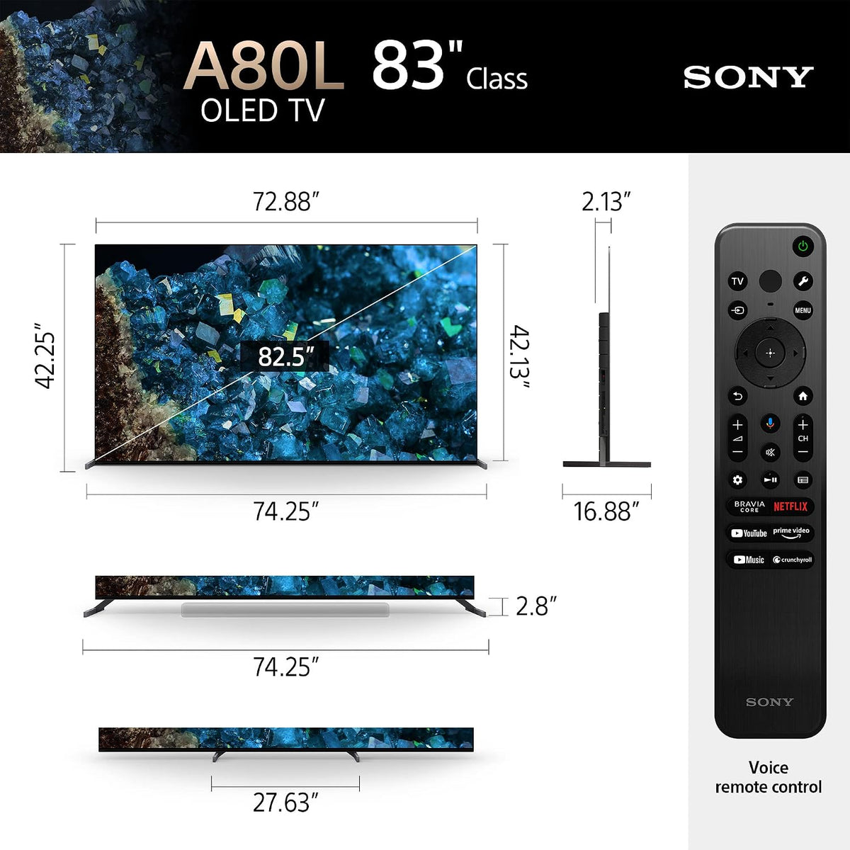 Sony OLED 83 inch BRAVIA XR A80L Series 4K Ultra HD TV: Smart Google TV with Dolby Vision HDR and Exclusive Gaming Features for The PlayStationÂ® 5 XR83A80L- 2023 Model,Black