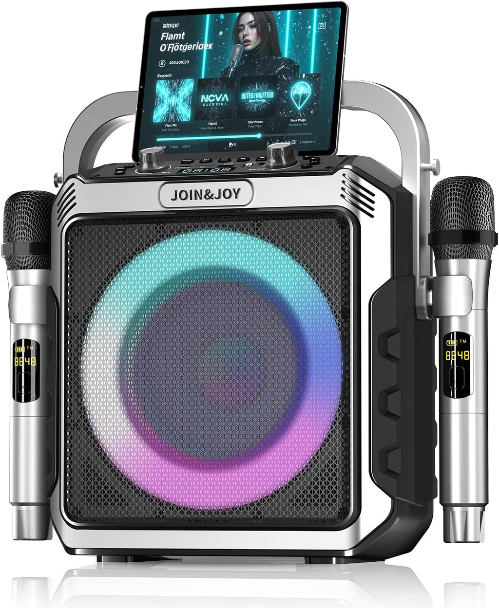 Portable Karaoke Machine, with 2 Wireless Microphones & LED Lights