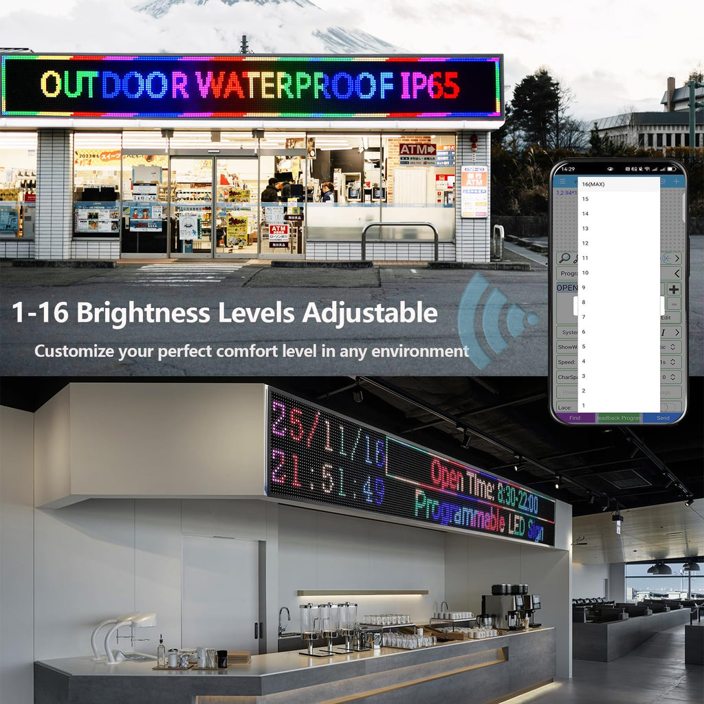 P10 Programmable LED Sign, 40"x14" Scrolling LED Sign for Business, Waterproof LED Display with WIFI & USB Control, 96x32 Pixels SMD Technology Digital Advertising Sign for Shop, Hotel, Store, Restaurant