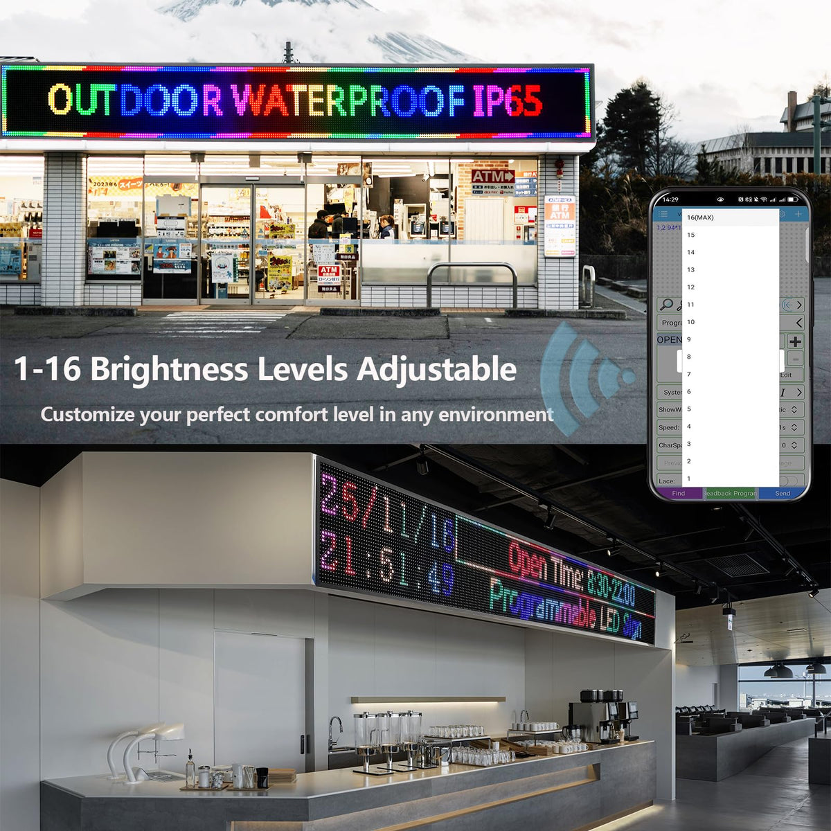 P10 Programmable LED Sign, 40"x14" Scrolling LED Sign for Business, Waterproof LED Display with WIFI & USB Control, 96x32 Pixels SMD Technology Digital Advertising Sign for Shop, Hotel, Store, Restaurant