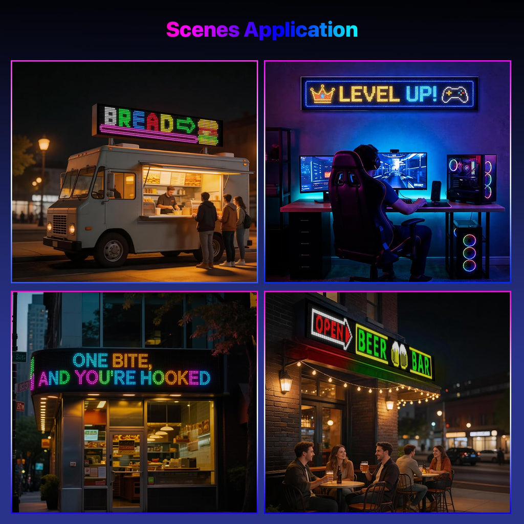 HYPERLITE Scrolling LED Sign: Custom Text LED Display 35.4" x 7.6" - USB LED Advertising Sign - Programmable LED Sign - for Business Party Birthday Decorations