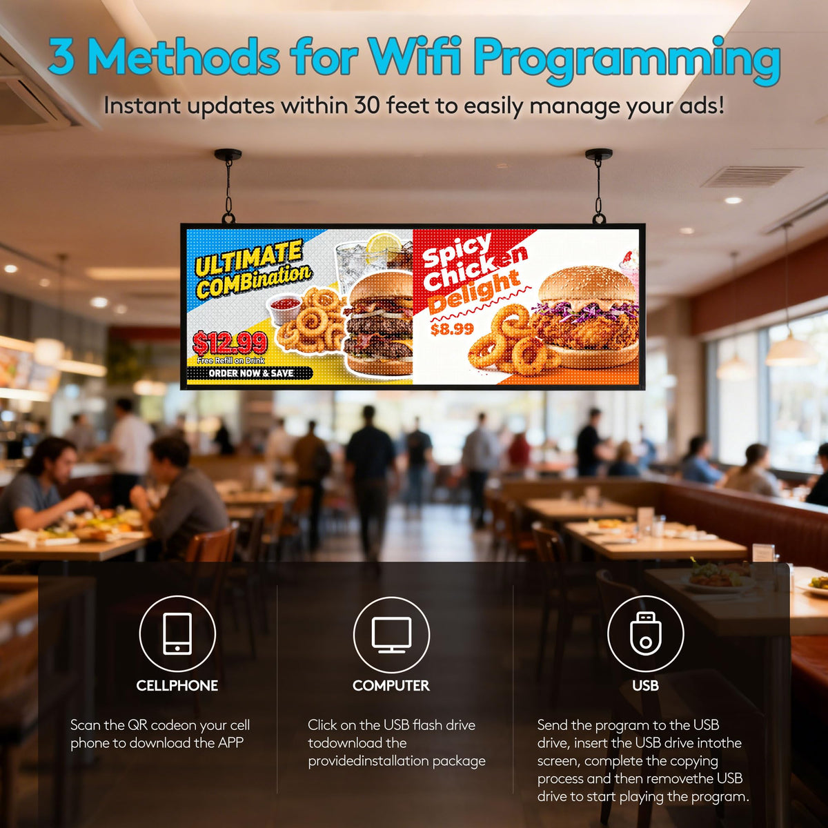 P5 Programmable LED Signs 65"x34" IP65 Waterproof Outdoor Digital Display with WiFi & USB Control, Full-Color 320Ã160 SMD Scrolling Text/Image/Video Advertising Board for Business