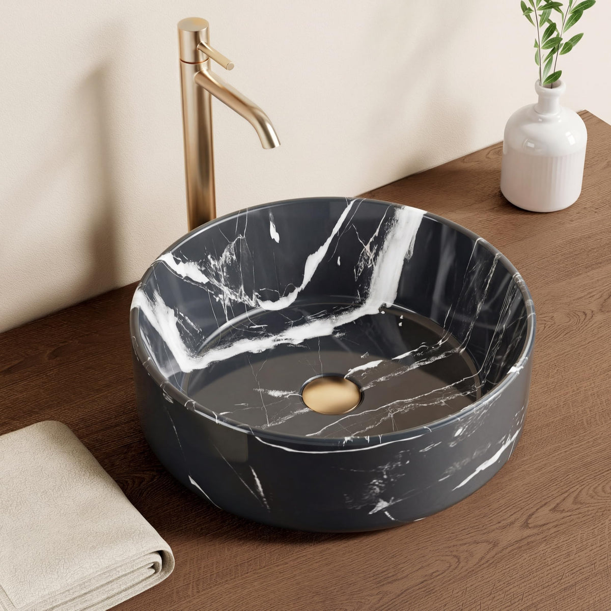 KES 16 Inch Round Vessel Sink, Bowl Sink for Bathrooms, White Ceramic
