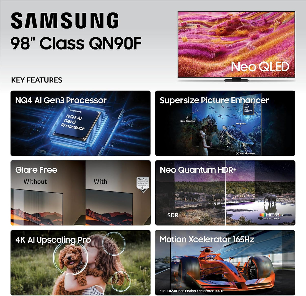 Samsung 98-Inch Class Neo QLED 4K QN90F Series, Vision AI, Mini LED Smart TV (2025 Model, 98QN90F) Neo Quantum HDR+, Object Tracking Sound+ w/Dolby Atmos, Glare Free, Gaming Hub, Alexa Built-in